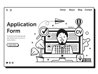 Job application form web page landing template vector