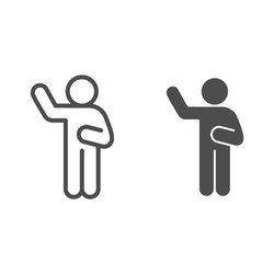 Hello pose line and solid icon man with raised vector