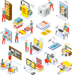 language courses isometric set vector