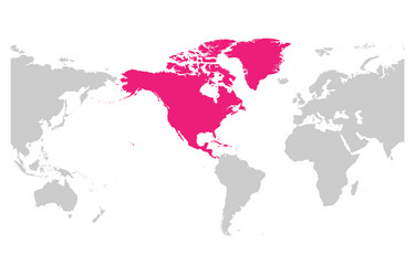 North america continent pink marked in world map vector
