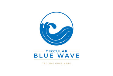 Simple circular ocean blue wave logo design vector