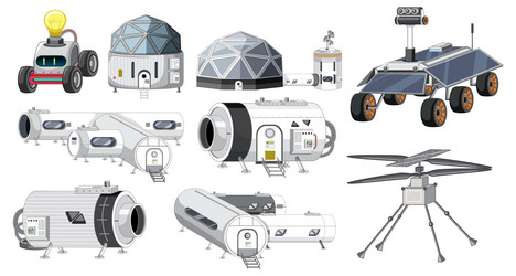 Set of spaceship and satellite objects vector