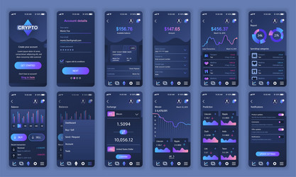 set of ui ux gui screens cryptocurrency app flat vector image