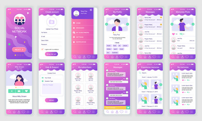 set of ui ux gui screens social network app flat vector image