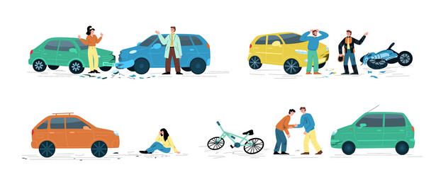 car accident on the road with motorcycle bicycle vector