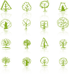 set of sketch trees for your design vector