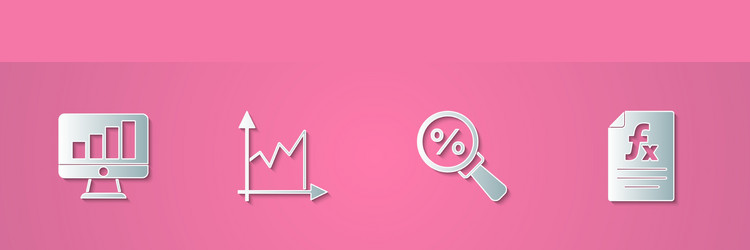 set paper cut computer monitor with graph chart vector image