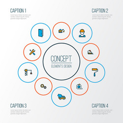 Architecture icons colored line set with bulldozer vector