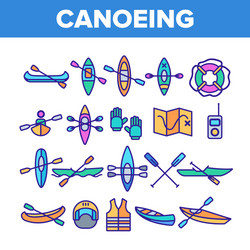 canoeing active rest color line icons set vector image