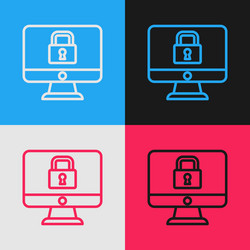 Pop art line lock on computer monitor screen icon vector