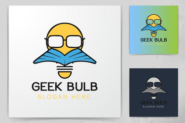 Bulb geek book logo designs vector