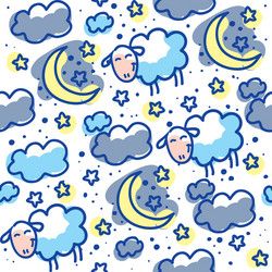 Cute Sheep Pattern with Moon and Clouds vector image