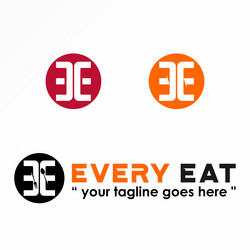 Letter ee with spoon and fork in circle block logo vector