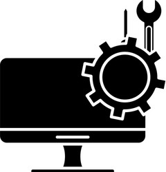 black computer monitor with screwdriver and wrench vector image