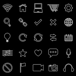 web line icons on black background vector