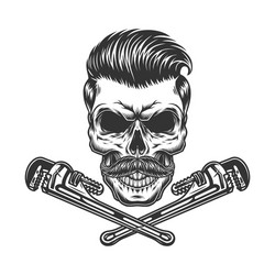 Crossed Pipe Wrenches & Mustached Skull Vector Image