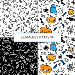 Pattern seamless halloween pumpkin black cat bat vector