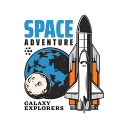 space shuttle spaceship and planets icon vector