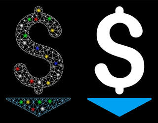 bright mesh network dollar down icon with flash vector image