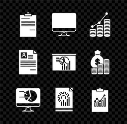 set document computer monitor screen pie chart vector image