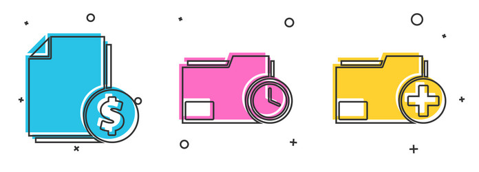 Set finance document folder with clock vector