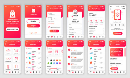 set of ui ux gui screens shopping app flat design vector image