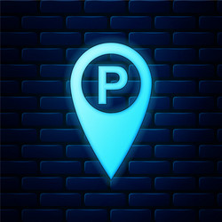 glowing neon map pointer with car parking icon vector image