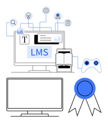 learning management system on desktop and mobile vector image