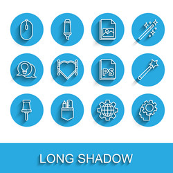 set line push pin crossed ruler and pencil vector image