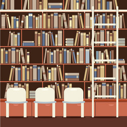 reading seat in front of a huge bookcase vector