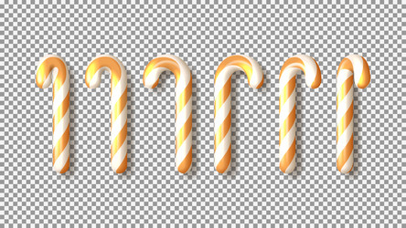 set of golden xmas candy canes 3d realistic vector