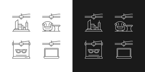 Three dimensional objects production linear icons vector