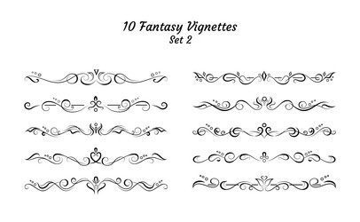 10 fantasy text delimiters borders or vignettes vector image