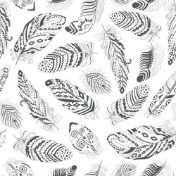 Feathers boho seamless pattern vector