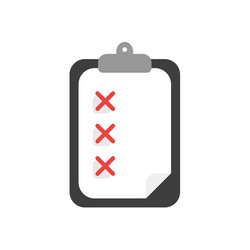 flat design concept of clipboard with paper and x vector image