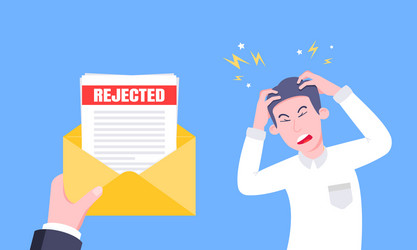 sad man and an envelope with rejected application vector image