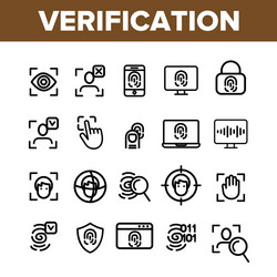 Verification id thin line icons set vector