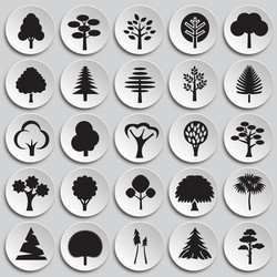 Trees icon set on plates background for graphic vector