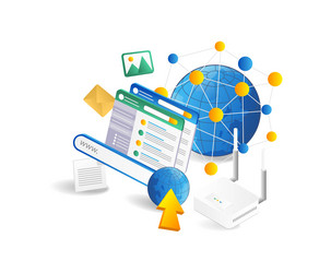 Web hosting concept in isometric 3d style vector