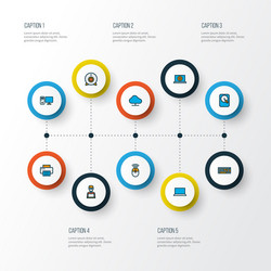 computer icons colored line set with pc man vector image