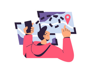 man searching suitable business location on map vector