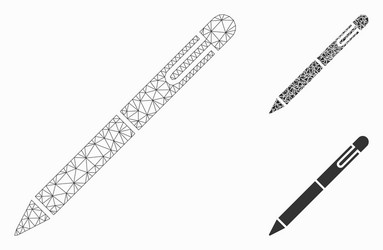 Pen mesh 2d model and triangle mosaic icon vector