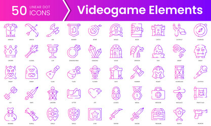 set of videogame elements icons gradient style vector image