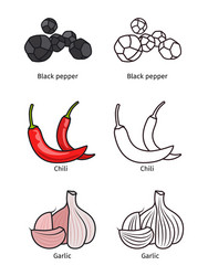 Black pepper chili and garlic vector