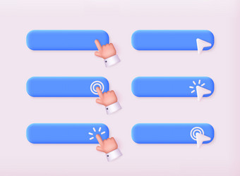 set of 3d buttons with hand pointer clicking vector image