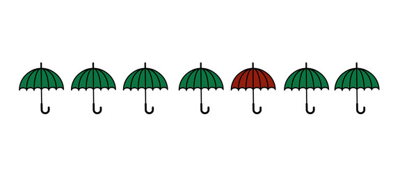 line green umbrellas with one red different vector image