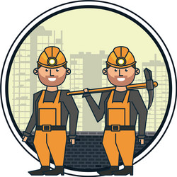 Mining workers with helmets and picks vector