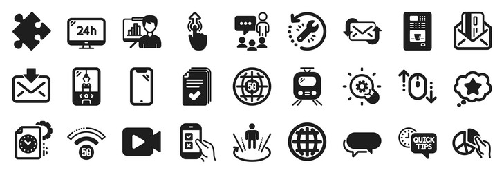 Set of technology icons such as refresh mail pie vector