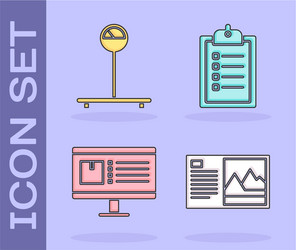 set postcard scale computer monitor with app vector image