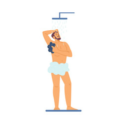 Man singing in shower naked happy character Vector Image